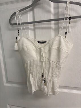SHEIN White Tassel Tie Pleated Cami